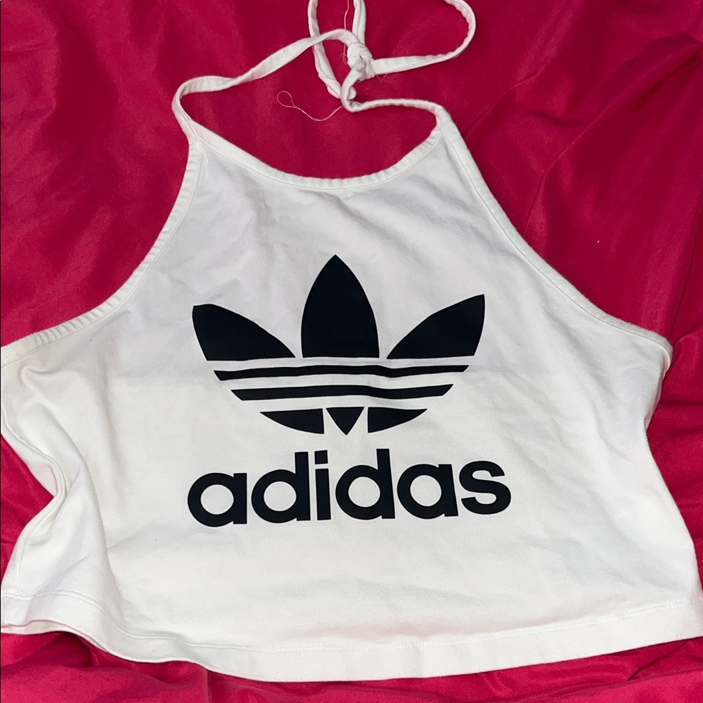 Adidas White Halter Crop Top with Black Logo